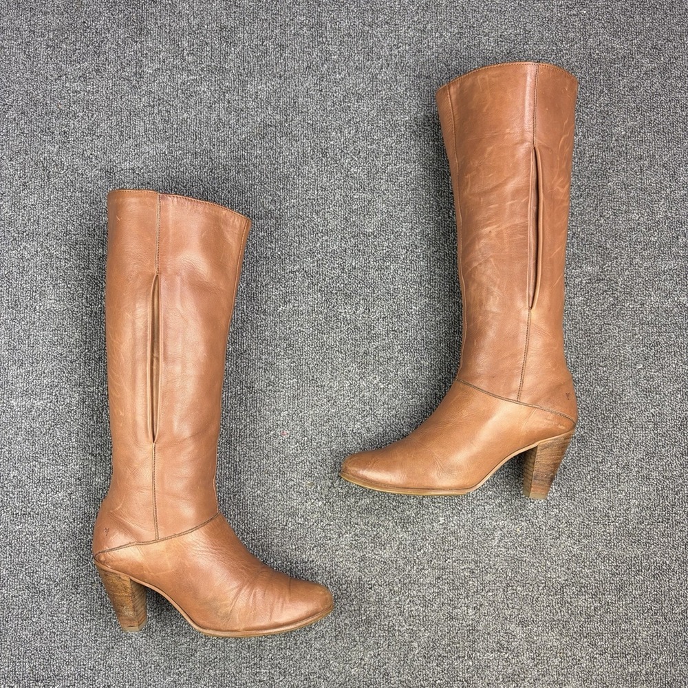Vintage Frye Tall Campus Boots Cognac Brown Leather‎ Heeled Women's 8 USA Boho